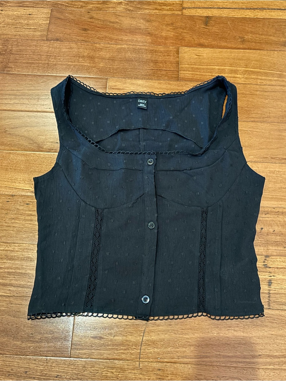 Daisy Black Sleeveless Lace-Trim Button Front Camisole